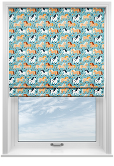 Pony Pals, Turquoise - Twist&Fit Roman Blind